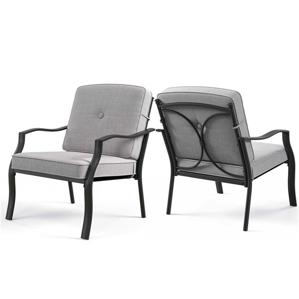 2 Piece Patio Metal Chairs with Seat and Back Cushions | Costway