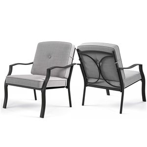 Costway 2-Piece Patio Metal Chairs with Gray Cushions