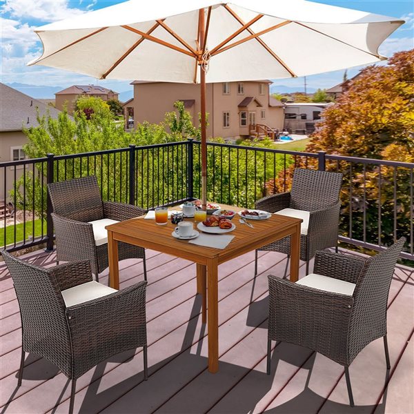 Costway 4 -Piece Rattan Dining Chairs w/ Off-White Cushioned Seat