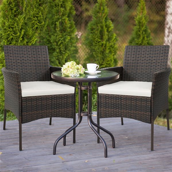 Costway 4 -Piece Rattan Dining Chairs w/ Off-White Cushioned Seat