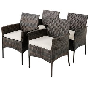 Costway 4 -Piece Rattan Dining Chairs w/ Off-White Cushioned Seat