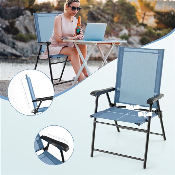 Costway Patio 2-Piece Blue Portable Folding Sling Back Chair