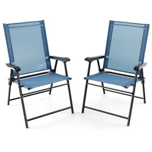 Costway Patio 2-Piece Blue Portable Folding Sling Back Chair