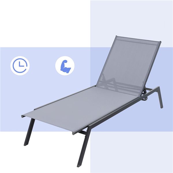 Costway 6-Position Grey Reclining Patio Lounge Chaise