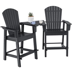 Costway 2-Piece Black Tall Adirondack HDPE Barstools w/ Connecting Tray