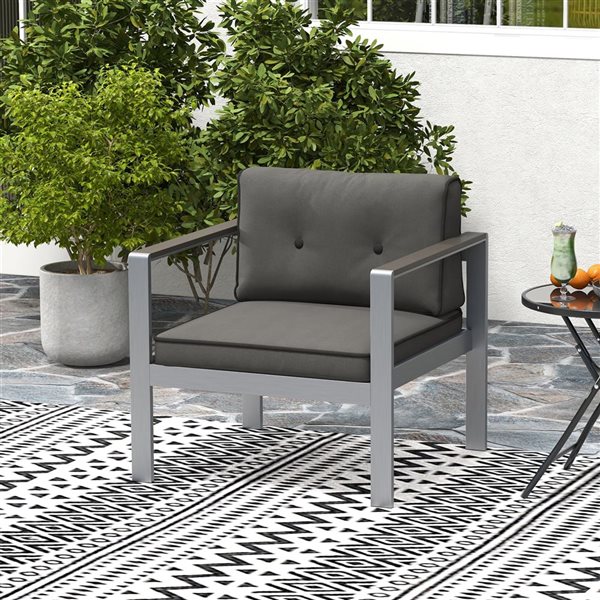 Costway Patio Aluminum Armchair with Black Cushion