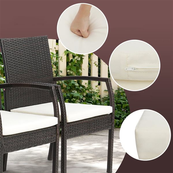 Costway 2-Piece Patio PE Wicker Dining Chairs w/ Soft Zippered White Cushion