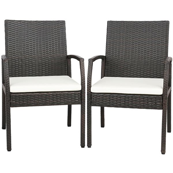 Costway 2-Piece Patio PE Wicker Dining Chairs w/ Soft Zippered White Cushion