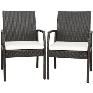 Costway 2-Piece Patio PE Wicker Dining Chairs w/ Soft Zippered White Cushion