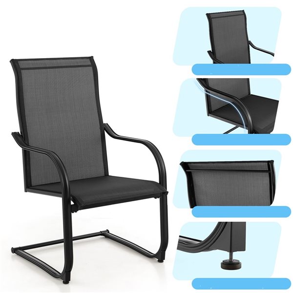 Costway 2-Piece Black C-Spring Motion Patio Dining Chairs NP11095DK-2 ...