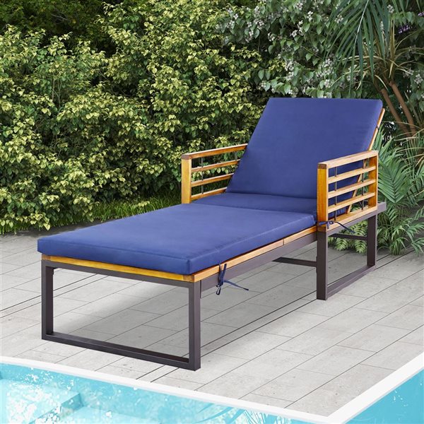 Costway Navy Reclining Patio Cushioned Chaise Lounge