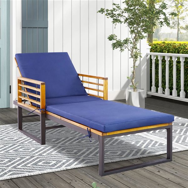 Costway Navy Reclining Patio Cushioned Chaise Lounge