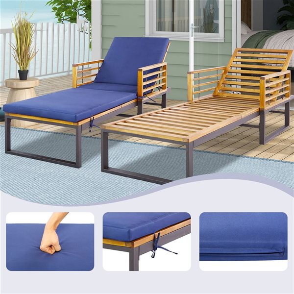 Costway Navy Reclining Patio Cushioned Chaise Lounge