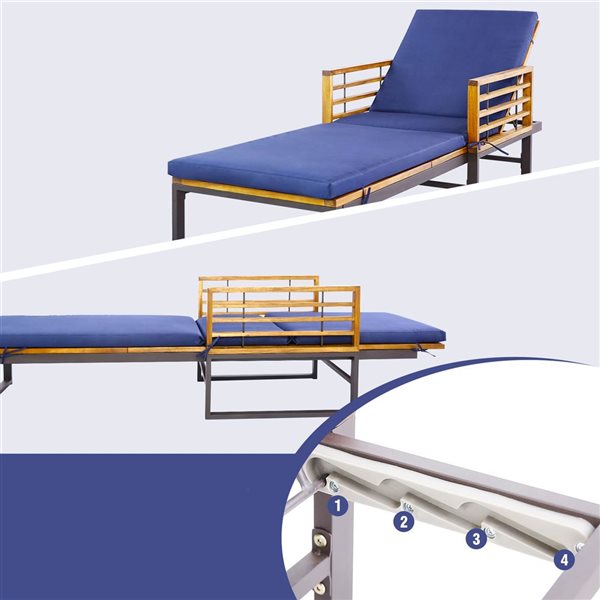 Costway Navy Reclining Patio Cushioned Chaise Lounge