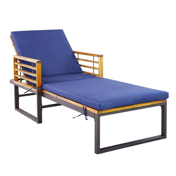 Costway Navy Reclining Patio Cushioned Chaise Lounge