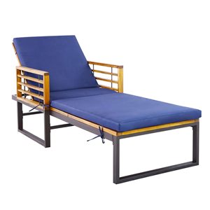 Costway Navy Reclining Patio Cushioned Chaise Lounge