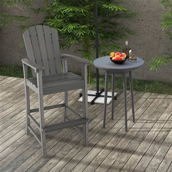 Costway Grey Outdoor HDPE Bar Height Stool