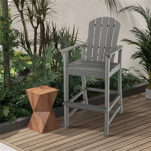 Costway Grey Outdoor HDPE Bar Height Stool