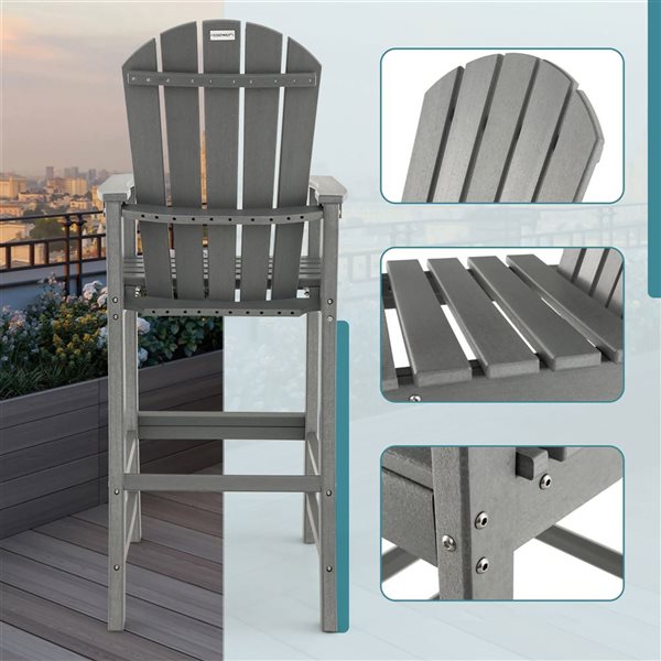 Costway Grey Outdoor HDPE Bar Height Stool