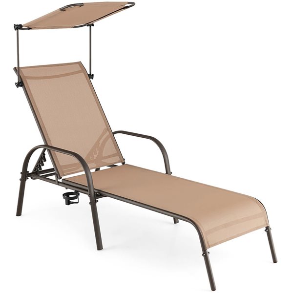 Costway Patio 5- Level Heavy-Duty Reclining Chaise Lounge w/ Canopy Cup