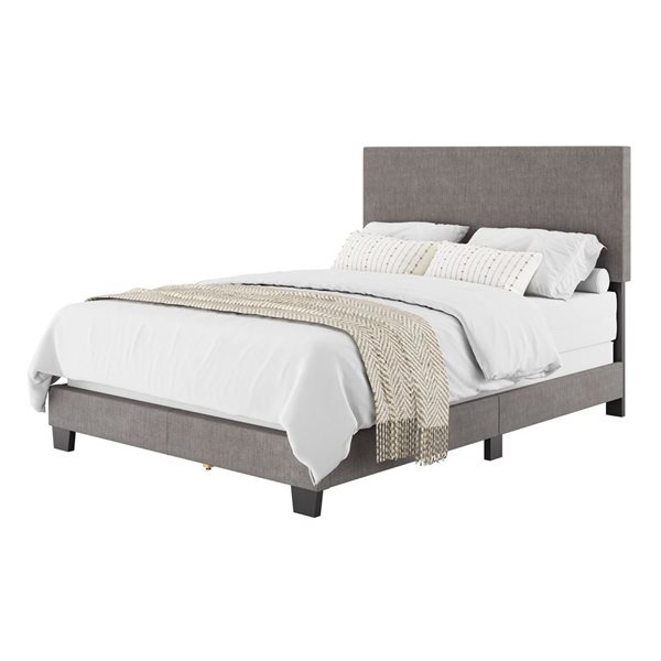 Brentwood Valley Designs Nova Dark Grey Full/Double-Sized Modern Fabric Upholstered Bed Frame with Headboard