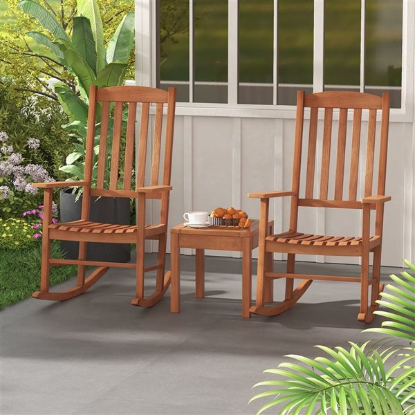 Costway Eucalyptus Wood Outdoor Rocking Chair