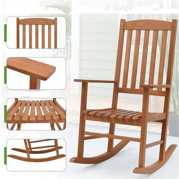 Costway Eucalyptus Wood Outdoor Rocking Chair