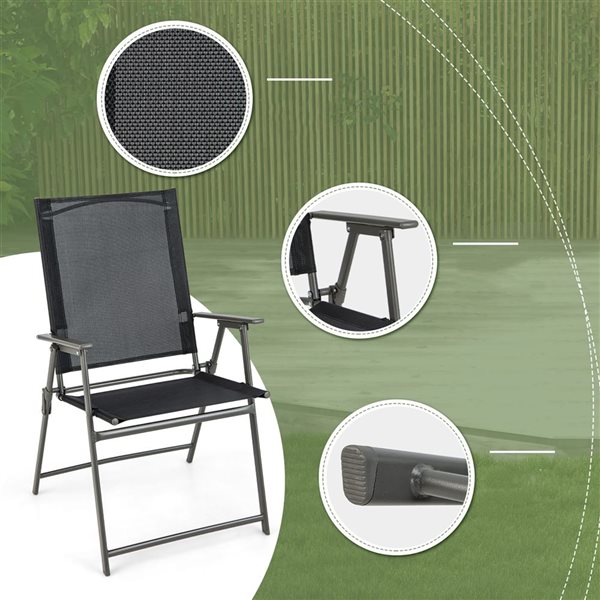 Costway 4-Piece Black Metal Frame Folding Portable Dining Chairs