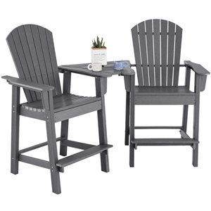 Costway 2-Piece Gray Adirondack Barstools w/ Connecting Tray