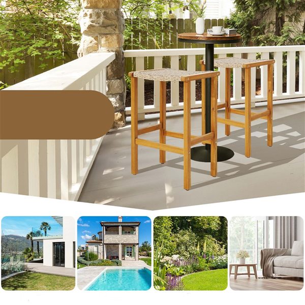 Costway 4-Piece Patio Wicker Bar Stools with Acacia Wood Frame