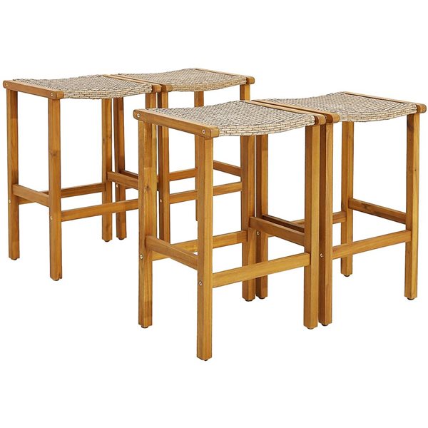 Costway 4-Piece Patio Wicker Bar Stools with Acacia Wood Frame