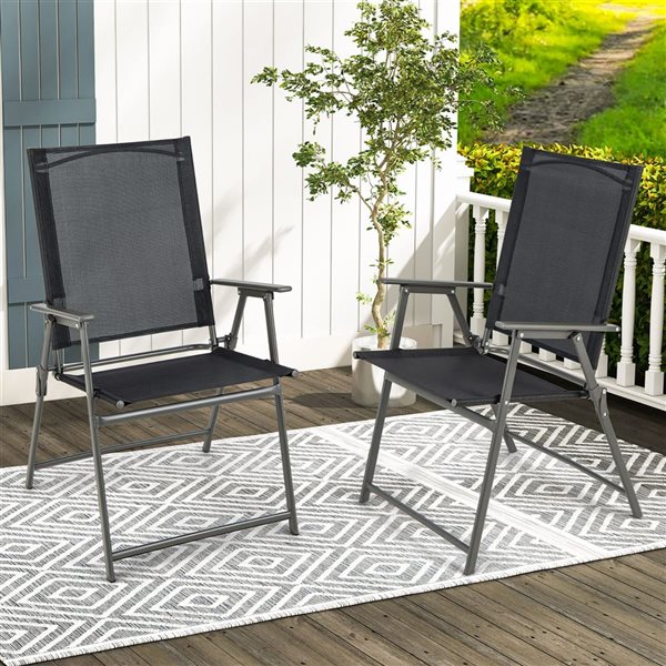 Costway 2-Piece Black Metal Frame Folding Portable Dining Chairs