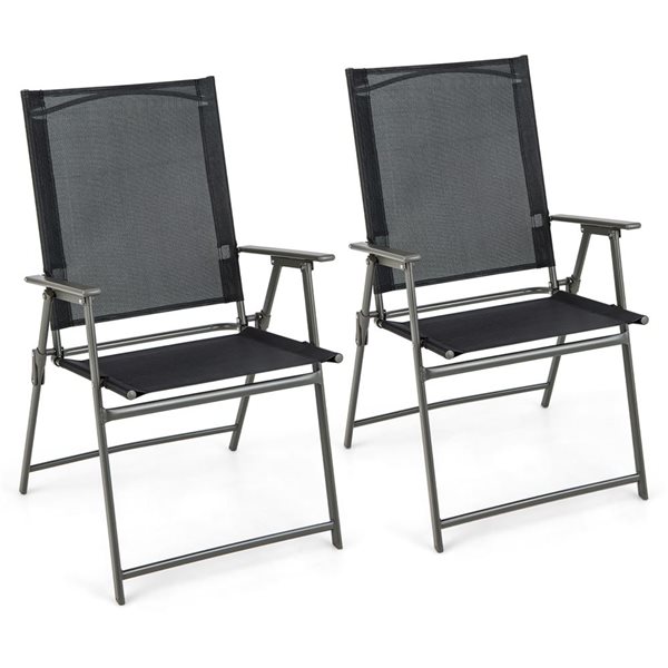 Costway 2-Piece Black Metal Frame Folding Portable Dining Chairs