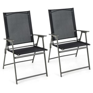 Costway 2-Piece Black Metal Frame Folding Portable Dining Chairs