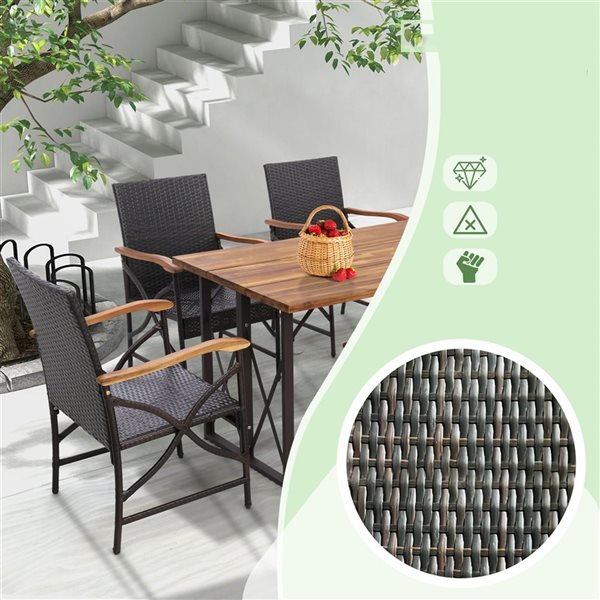 Costway 2-Piece Black Wicker Dining Chairs with Soft Zippered White Cushions