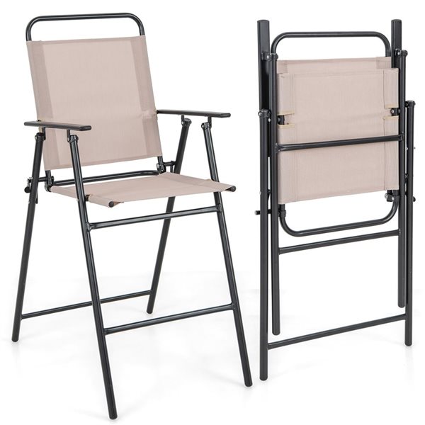 Costway 2-Piece Beige Folding Bar-height Chairs