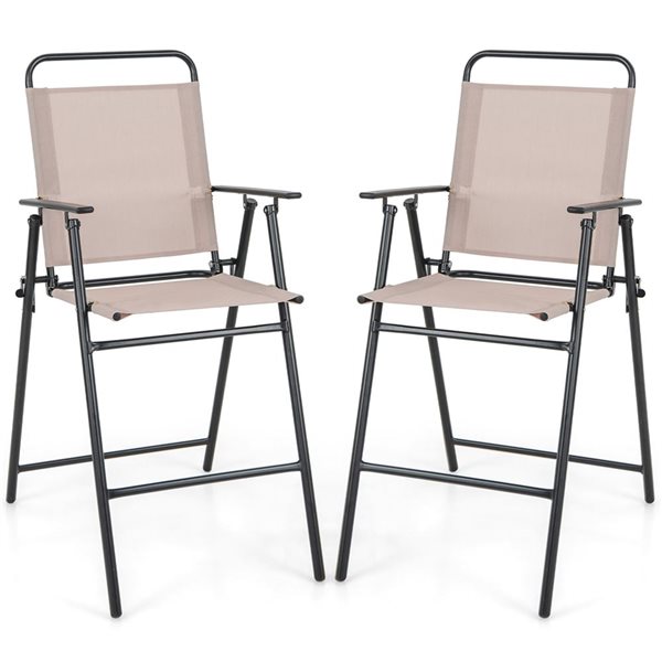 Costway 2-Piece Beige Folding Bar-height Chairs