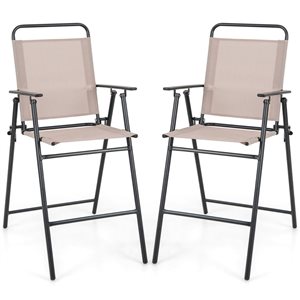 Costway 2-Piece Beige Folding Bar-height Chairs