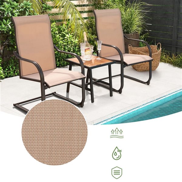 Costway 2-Piece Brown C-Spring Motion Patio Dining Chairs