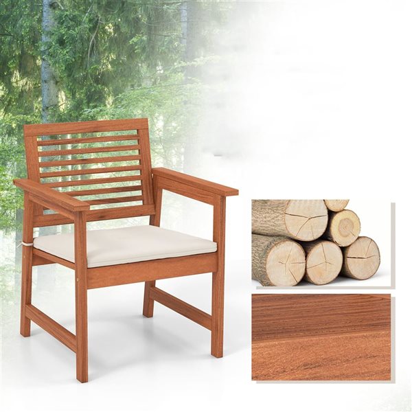 Costway 2-Piece Wood Patio Dining Chair w/ Off-White Cushion