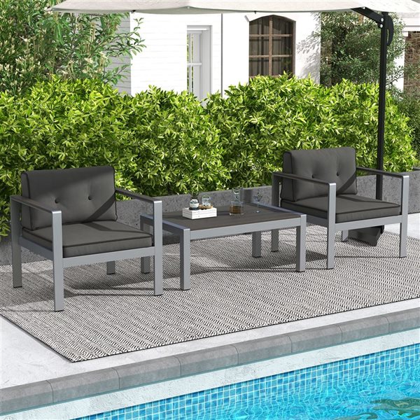 Costway 2 -Piece Aluminum Patio Armchair with Black Cushions