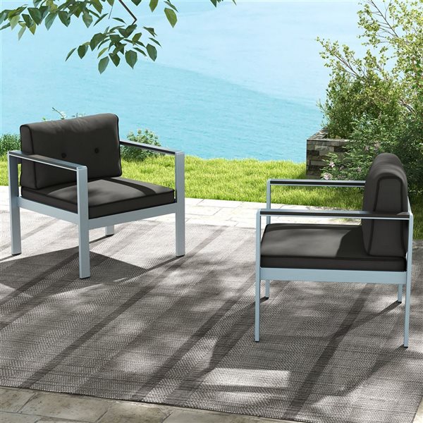 Costway 2 -Piece Aluminum Patio Armchair with Black Cushions