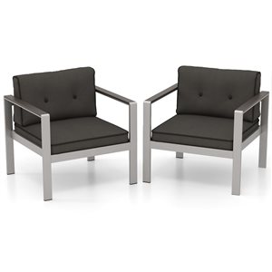 Costway 2 -Piece Aluminum Patio Armchair with Black Cushions