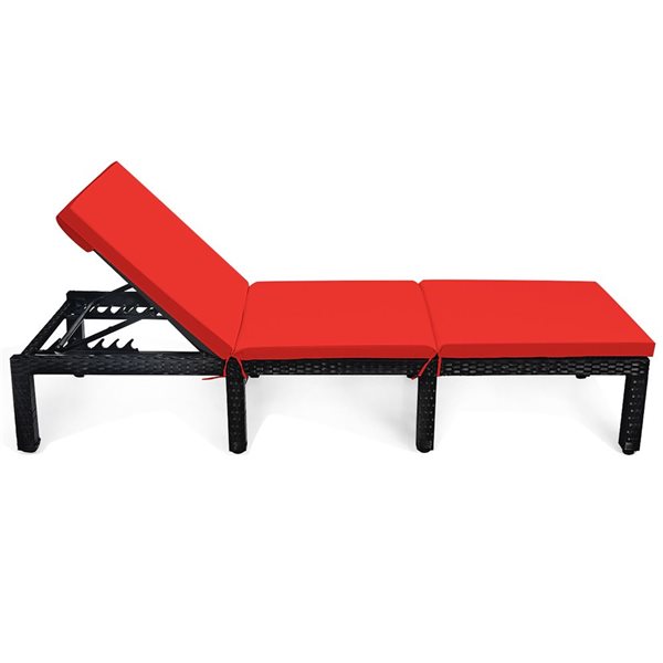 Costway Patio Rattan Reclining Lounge Chaise w/ Red or White Cover