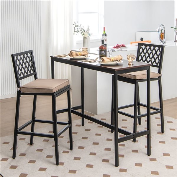 Costway 2-Piece Patio Metal Bar Stools with Beige Cushion