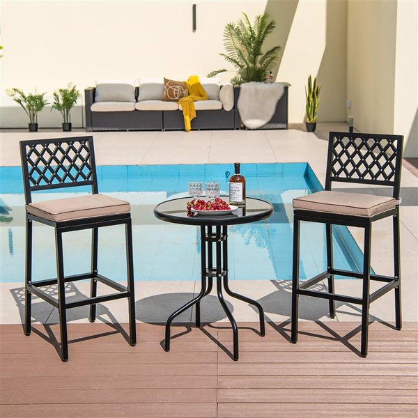 Costway 2-Piece Patio Metal Bar Stools with Beige Cushion