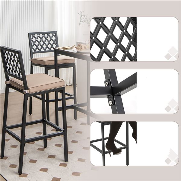 Costway 2-Piece Patio Metal Bar Stools with Beige Cushion