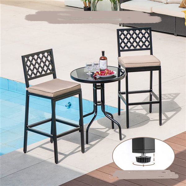 Costway 2-Piece Patio Metal Bar Stools with Beige Cushion