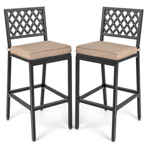 Costway 2-Piece Patio Metal Bar Stools with Beige Cushion