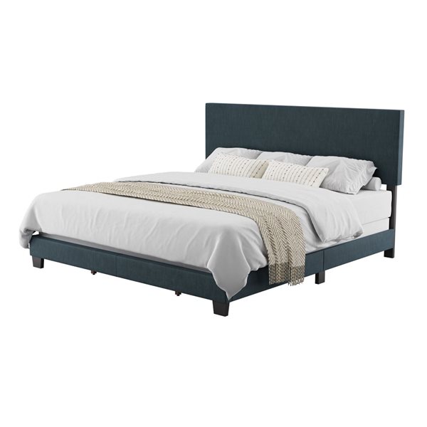 Brentwood Valley Designs Nova Dark Blue King-Sized Modern Fabric Upholstered Bed Frame with Headboard